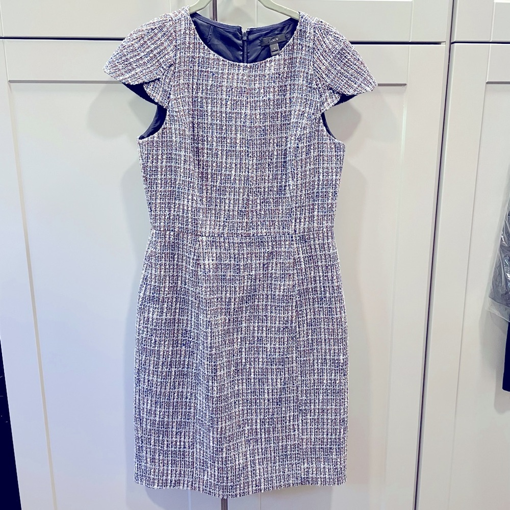 J. Crew lined basket weave dress with scalloped sleeves